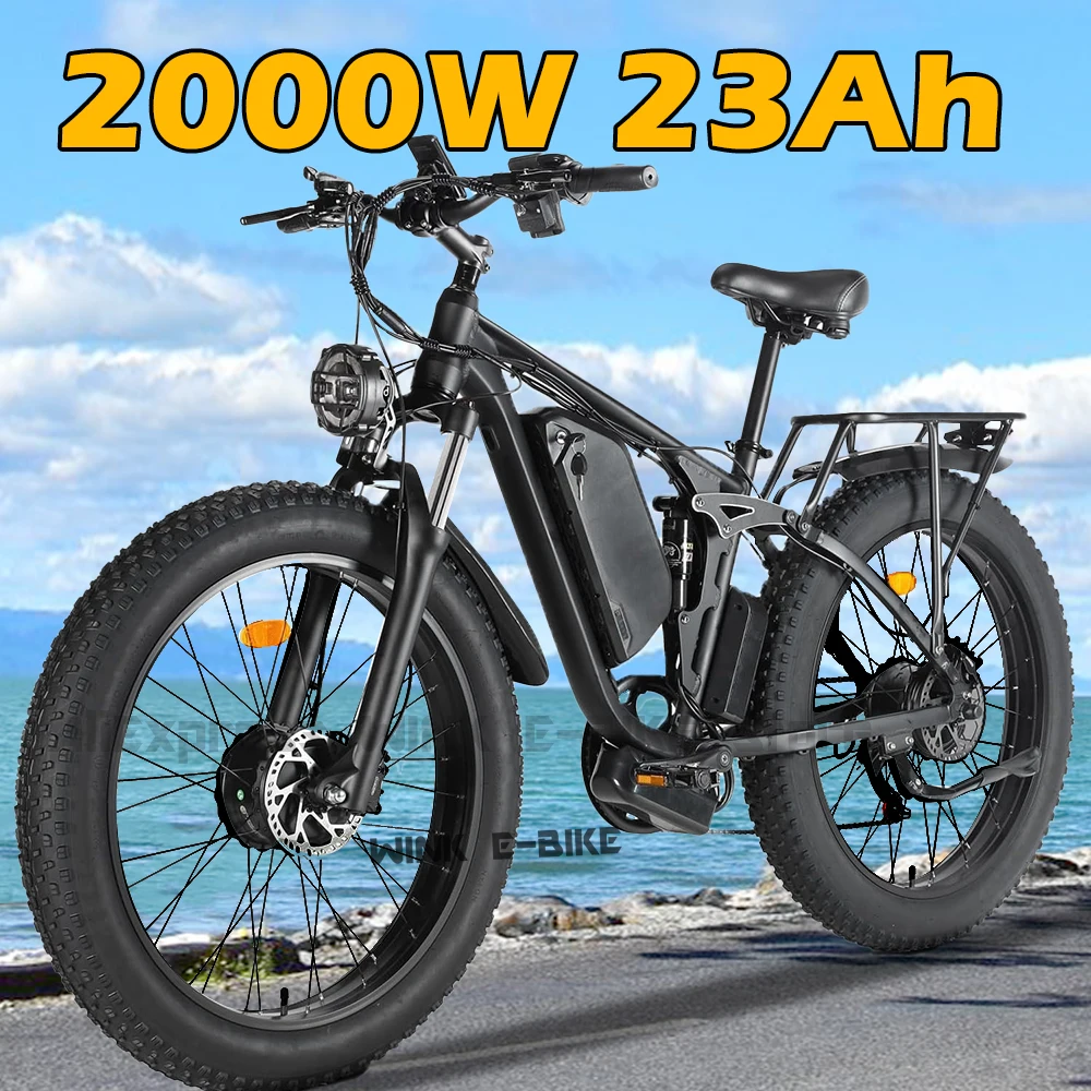 

2000W Dual Motor Electric Bike 48V 23AH Battery Front and Rear Shock absorbers 7-Speed Hydraulic Disc Brake 26"x4.0 Fat Tires