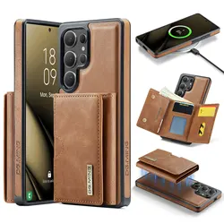Magnetic Leather Wallet Phone Case with Card Holder and Magsafe - 2 in 1 Design for Samsung F12 (Brown)