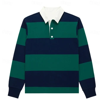 Polo da uomo a righe moda semplice casual autunno manica lunga polo da golf stampata in 3D top larghi e traspiranti con risvolto
