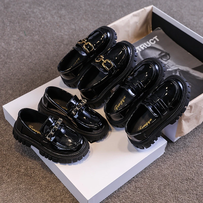 Children Loafers Platform Patent Leather Morden Unisex Boys Girls Leather Shoes Non-slip Autumn Leisure Boys Girls Shoe 26-36