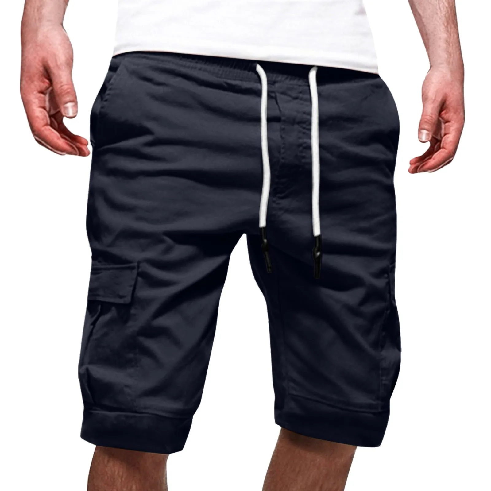 Male Summer Solid Color Casual All Shorts Fashionable Woven Cargo Pants With Pockets