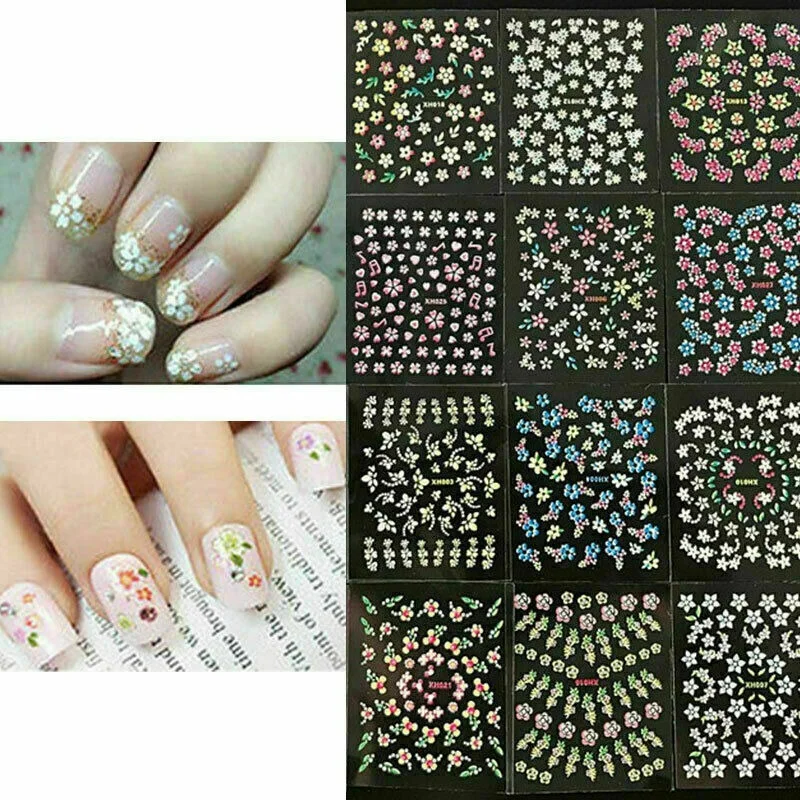 

50 Sheets Flower Manicure Nail Art Stickers 3D Design Nail Art Sticker Tips Decal Decor Floral Adhesive Sticker For Party Gifts