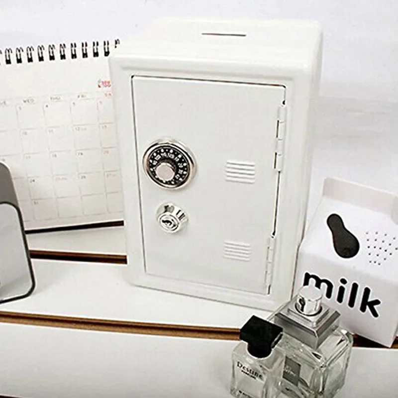 Rectangular Metal Mini Safe Password with Key Piggy Bank Safe Shape Child Piggy Bank