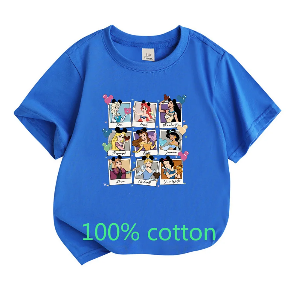 Disney Princess Castle Children's Cotton T-Shirt Princess Gift Disney Girls Trip Short Sleeve Children's Princess Castle T-Shirt 6