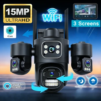 Three Screen Three Lens 15MP HD WIFI IP Camera 8MP Dual Lens Camera Auto Tracking IP66 Waterproof CCTV Video Security Cam iCsee 1