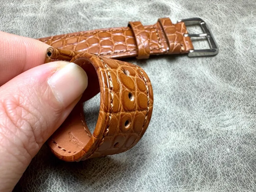 

20 22mm Rare Premium Strap Crocodile Skin Leather Belt Genuine Leather Men's woman Yellowish brown Alligator Watchband Wristband