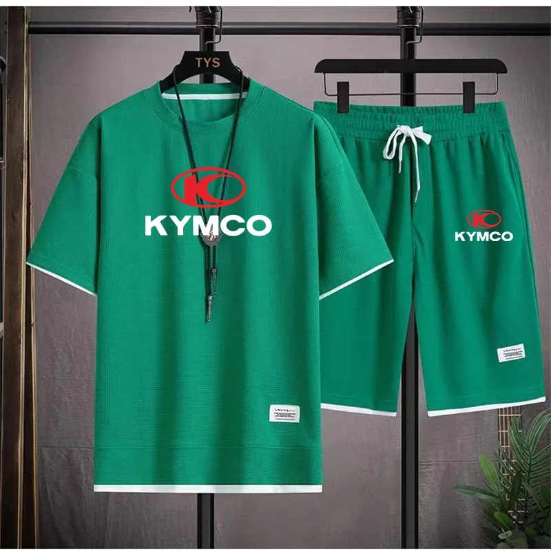 KYMCO 남성용 반팔 티셔츠 및 5 점 반바지 2 피스 세트, 패션 조깅 캐주얼 운동복, 여름 신상