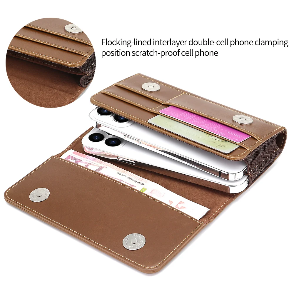 Universal PU Leather Phone Pouch with Belt Clip Holster - Stylish Waist Bag Dual Holder
