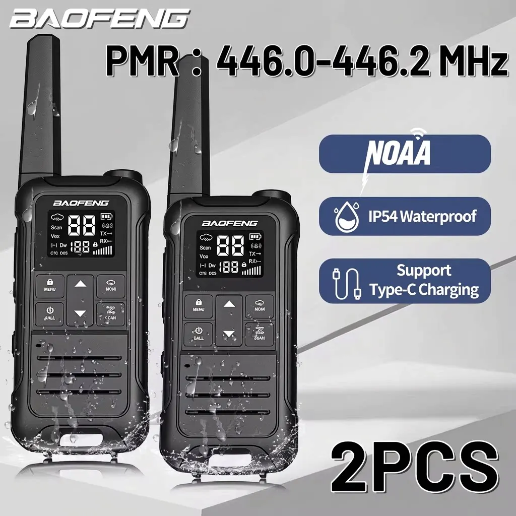 Set of 2 Waterproof Portable Two-Way Radios with NOAA and Type-C Charging