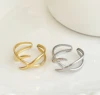 New stainless steel light luxury style Fishbone cross line ring adjustable mouth vintage vacuum electroplating ring for women 5