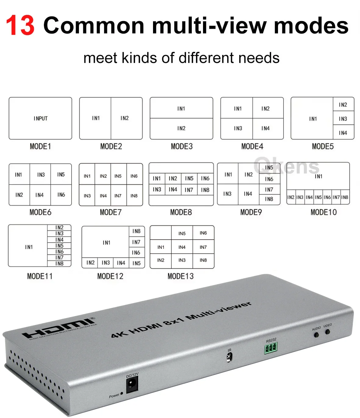 4K 8x1 HDMI 멀티뷰어 심리스 스위치 2x1 4x1 6x1 HDMI 멀티뷰어 13가지 모드 8채널 비디오 멀티플렉서 멀티 스크린 분배기