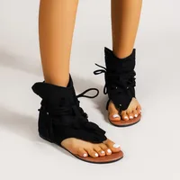Sandales femme 2025 rétro gladiateur dames Clip orteil bottes Vintage décontracté gland Rome mode été femme chaussures pour femme nouveau 4