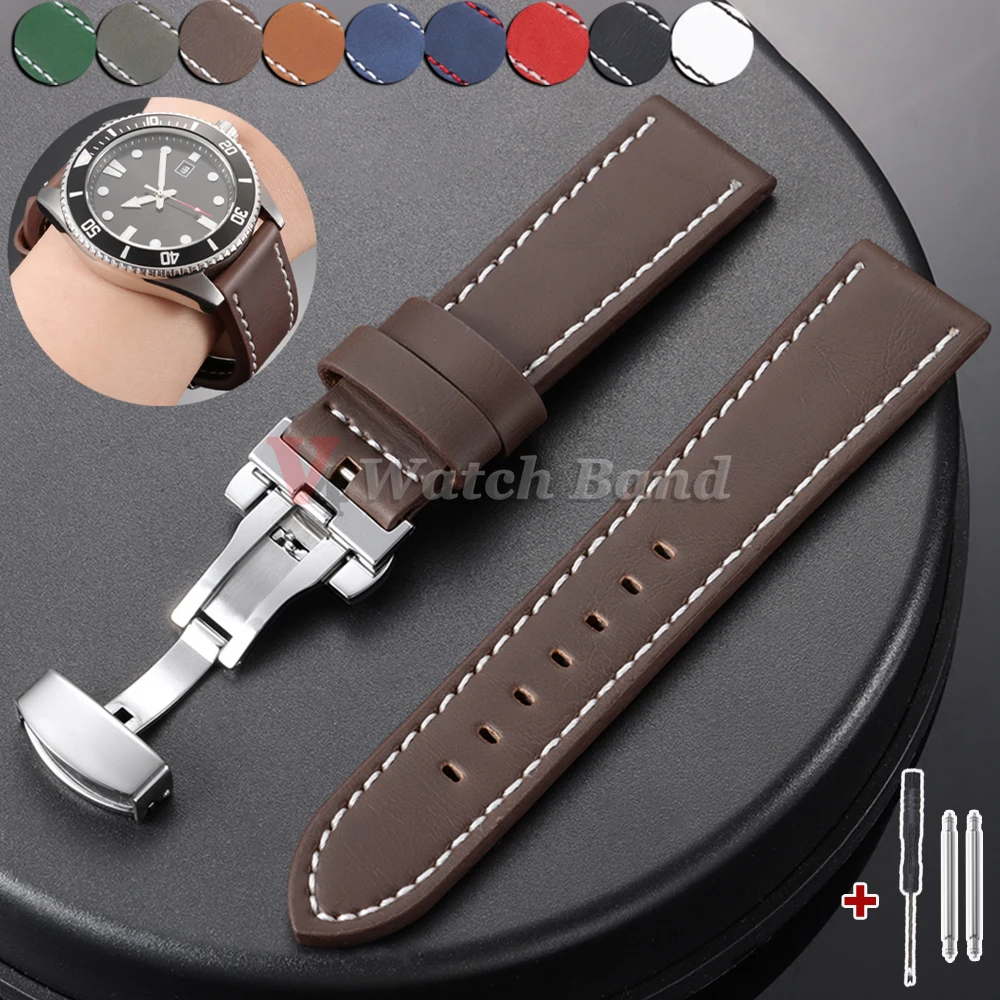 Vintage Black Brown Genuine Leather Watch Band Strap - Classic Wristbelt