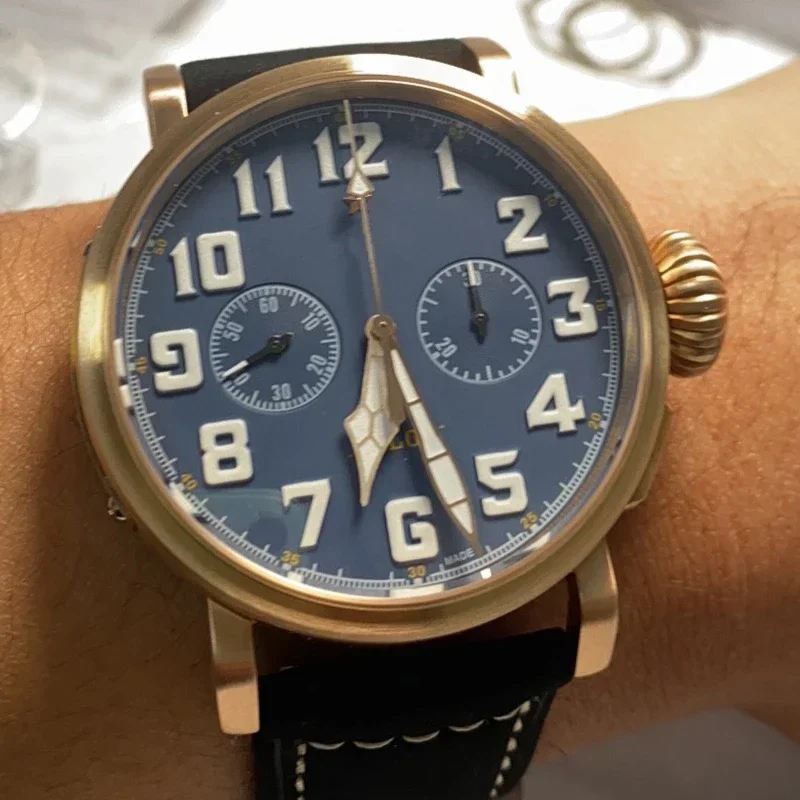 

Homage Bronze Pilot Watch Seagull 1901 Chronographe Swiss Super Luminous Sapphire Mirror Surface Complication Pilot Watch