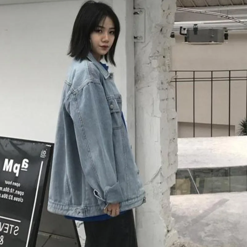 Denim Jacket Women New Autumn Loose Vintage Clothing Jacket Tops Lapel Single-breasted Pockets Casual Streetwear Harajuku