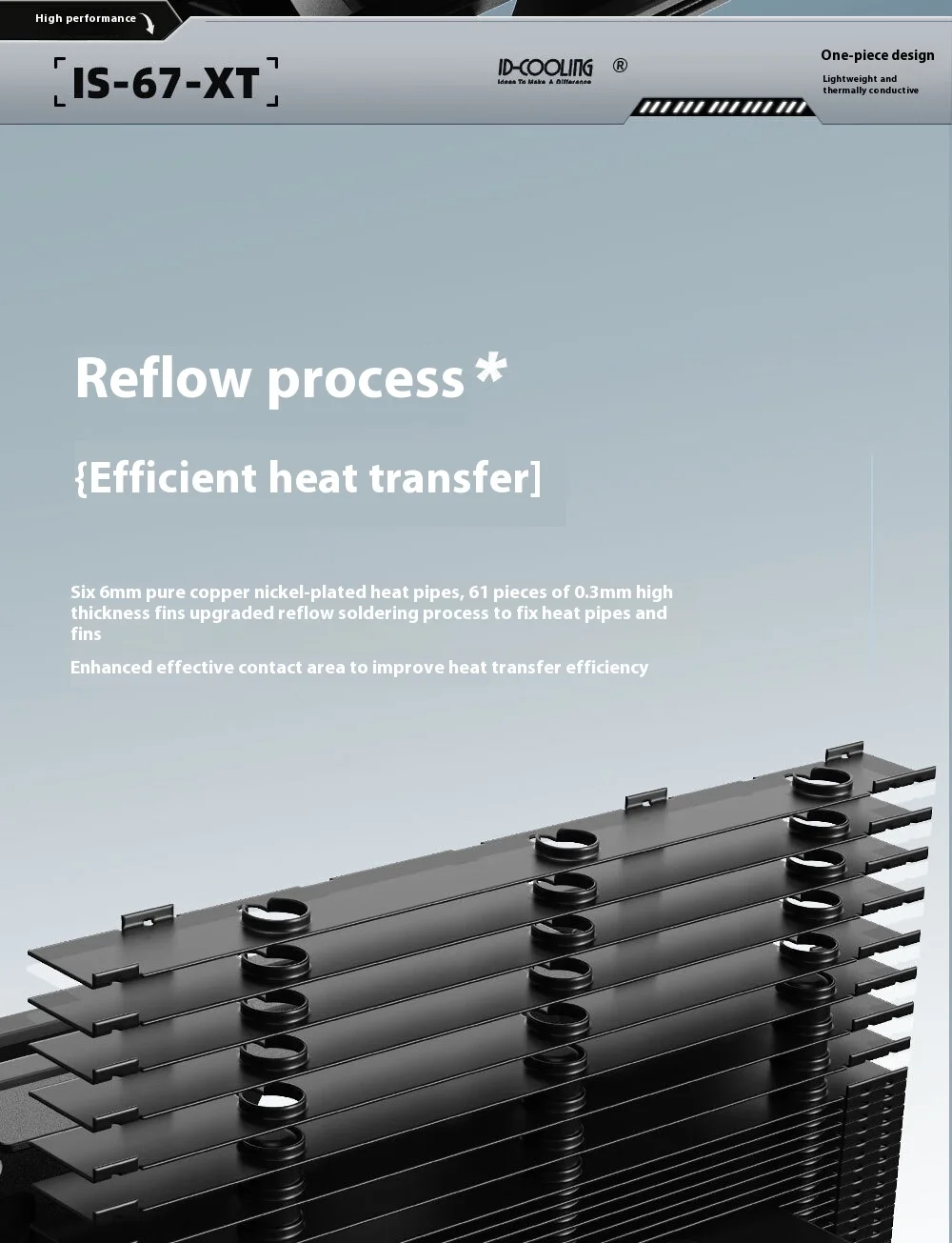 ID-COOLING IS-67-XT 6 Heat Pipes 67mm Low Profile Slim CPU Cooler for Intel LGA