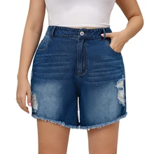 

Women Plus Size Pant Woman Knee Length Straight Jeans High Waist Denim Shorts Wide Leg Denim Clothing Blue Jeans Loose Shorts