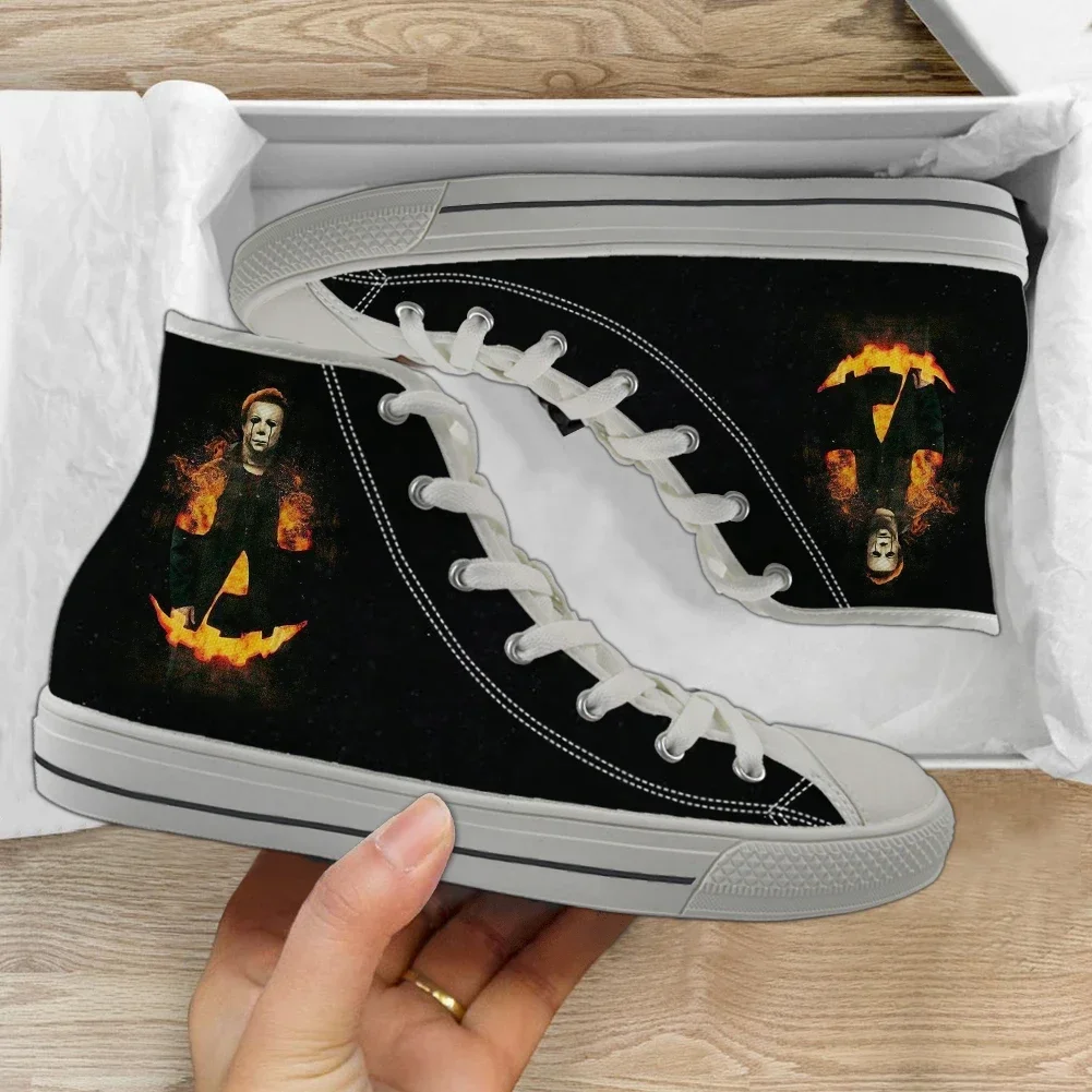 Horror Movie Pennywise Print High Top Women Men Canvas Shoes Female Casual Vulcanize Flats Shoes Teen Boys Sneakers