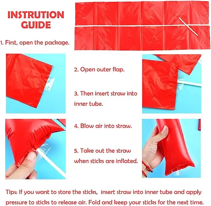 Description Picture 4 of item100Pcs Customizab Thunder Sticks Team Spirit Boom Sticks Noise Makers Cheerleading Spirit Stick Bam Inflatable Noisemakers