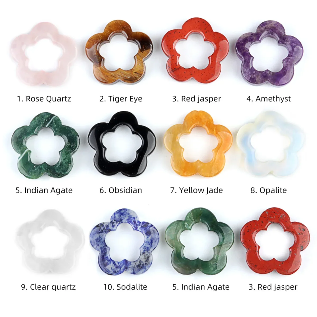 Natural Gemstone Flower Pendant for DIY Making Jewelry Necklace Handmade Craved Hollowed Plum Blossom Charms - 6
