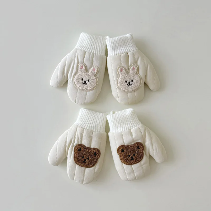 Thick Velvet Baby Fingerless Gloves Winter Children Hanging Neck Glove Cute Bear Plush Mittens 1-4year Boy Girl Kids Hand Warmer 3