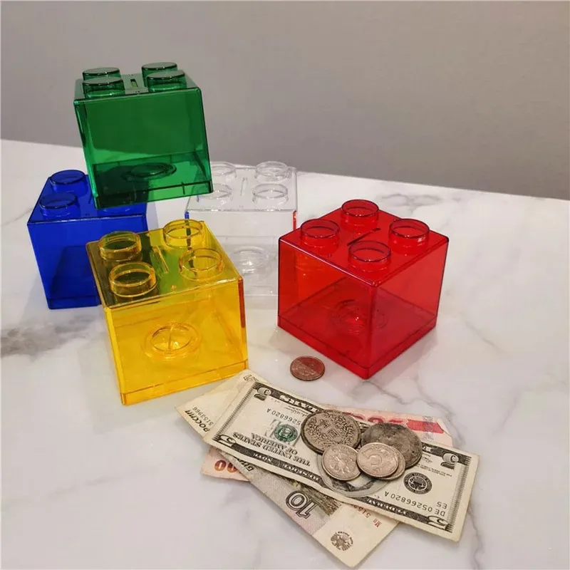 4 Pcs Clear Plastic Building Blocks Money Boxes Coin Savings Jars Children's Toys Gifts plastic savings jars