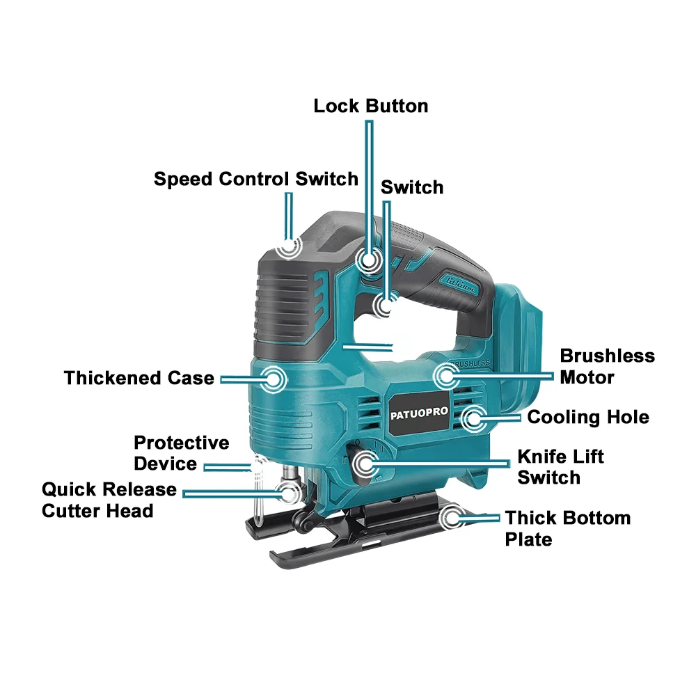 Electric Saw Cordless Jigsaw Cordless Electric Jig Saw Portable Jigsaw Multi-Function Woodworking Tools fit Makita 18V Battery(No Battery)
