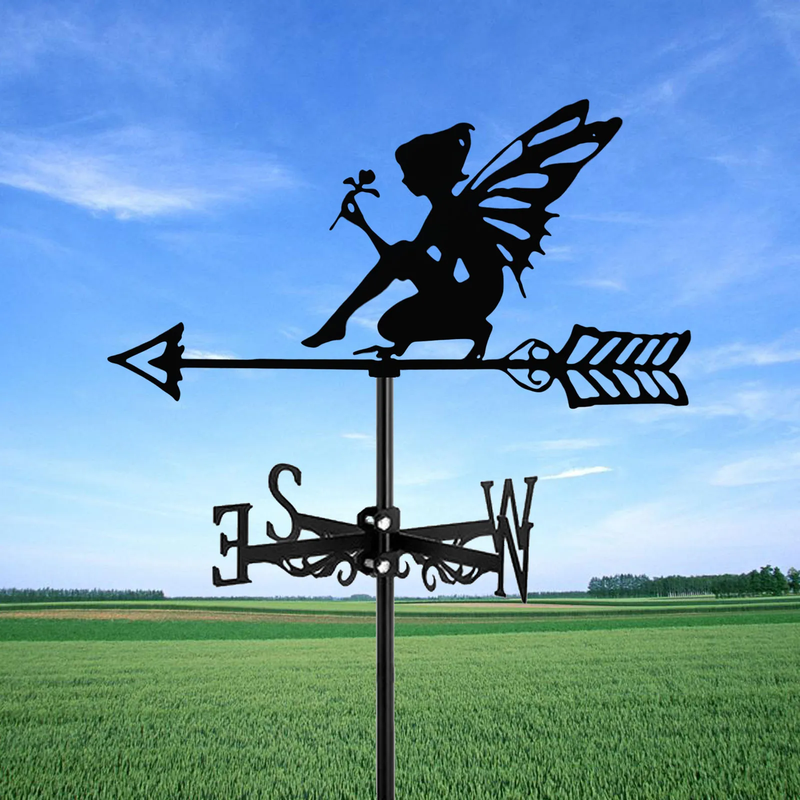 

New Metal Elf Weather Vane Standing Decor Roof Weathervane Flower Fairy Garden Yard Decoration For Shed Home Fence Post