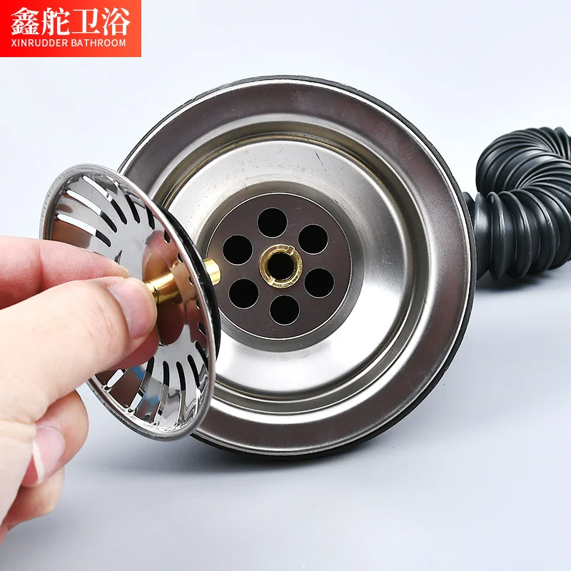 Kitchen stainless steel sink, vegetable basin, basket, old semi steel downcomer, single trough drain pipe accessories