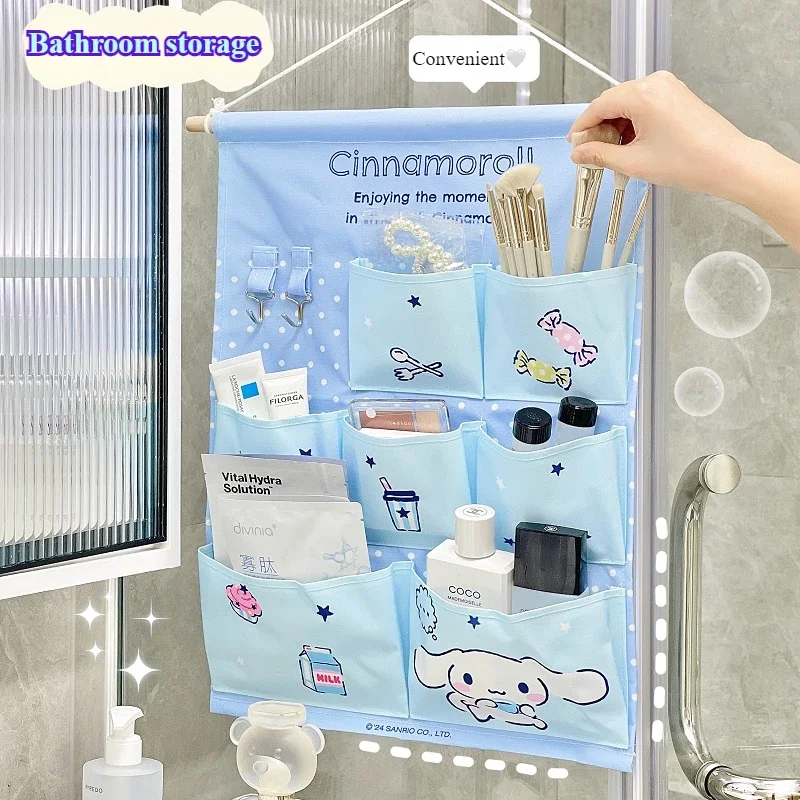 Sanrio Wall Mounted Bag Organizer Cute Pink Kuromi Cinnamoroll My Melody Wall Hanging Fabric Caddy Storage Bag Organizers Pocket 5