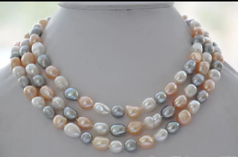 

8-9mm white pink gray baroque freshwater pearl necklace 48inch