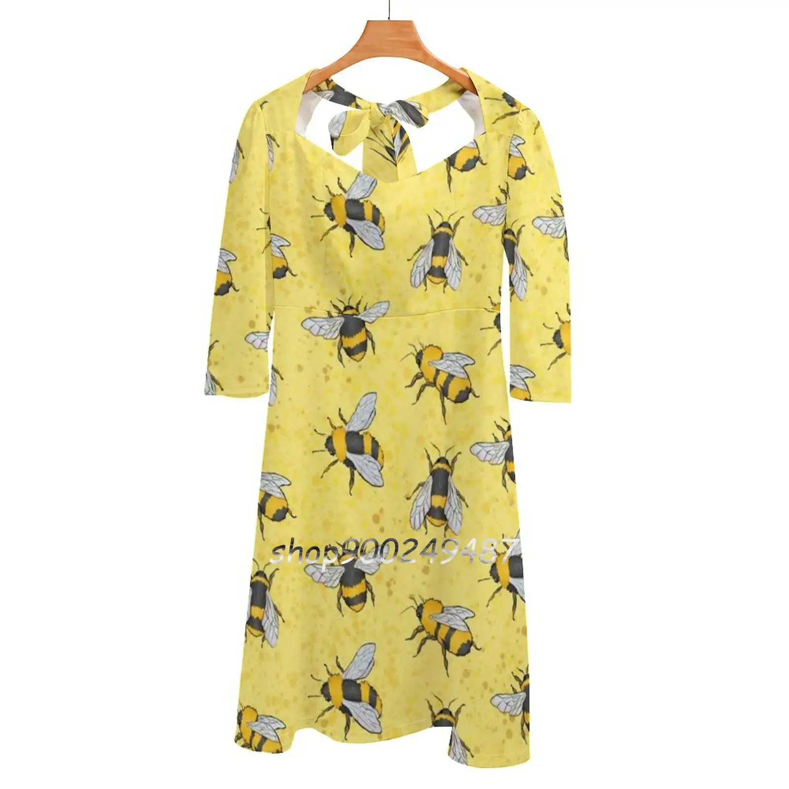 

Bees  Sweetheart Knot Flared Dress Fashion Design Large Size Loose Dress Bee Bees Yellow Yellow Bee Bumble Bee Yellow