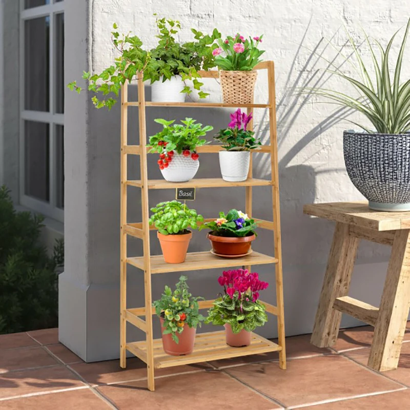 

4-Tier Bamboo Bookshelf Ladder Shelf Plant Stand Rack Floral Flower Shelf Outdoor Living Room Furniture