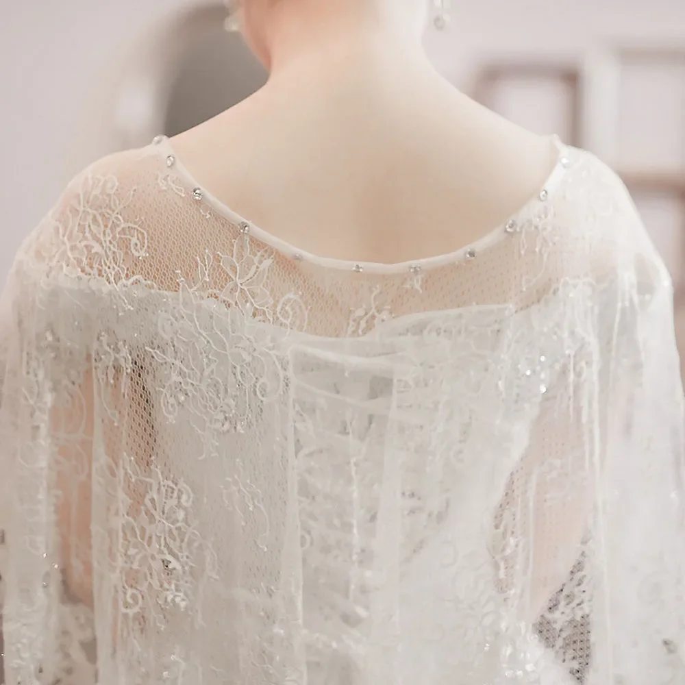 SSYFashion Wedding Shawl White Lace Shawl Luxury Beading Bridal Shawls Wedding Wrap Jacket Accessories