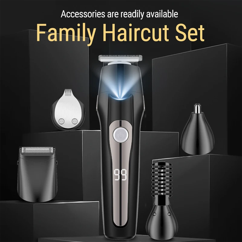 WAIKIL Professional Men's Electric Hair Clipper Set Hair Trimmer Five in One Beauty tools USB Charging Cordless Digital Shaver 2