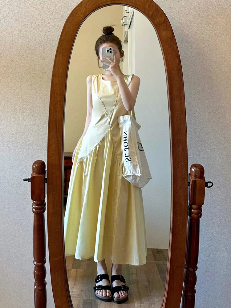 

Женское платье с квадратным вырезом, приталенное летнее платье без рукавов с высокой талией и складками, женская модная одежда