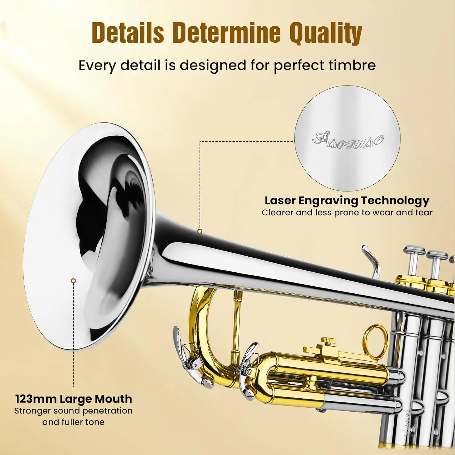 Trumpet Instrument Set for Beginner, Bb Standard Student Trumpet with Hard Case, Brass Instruments with Trumpets Cleaning