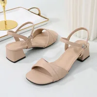 Sandales pour femmes 2026 – Été – Cuir souple – Grandes tailles – Talon épais – Bride à boucle droite – Sandales à talons hauts pour femmes 6
