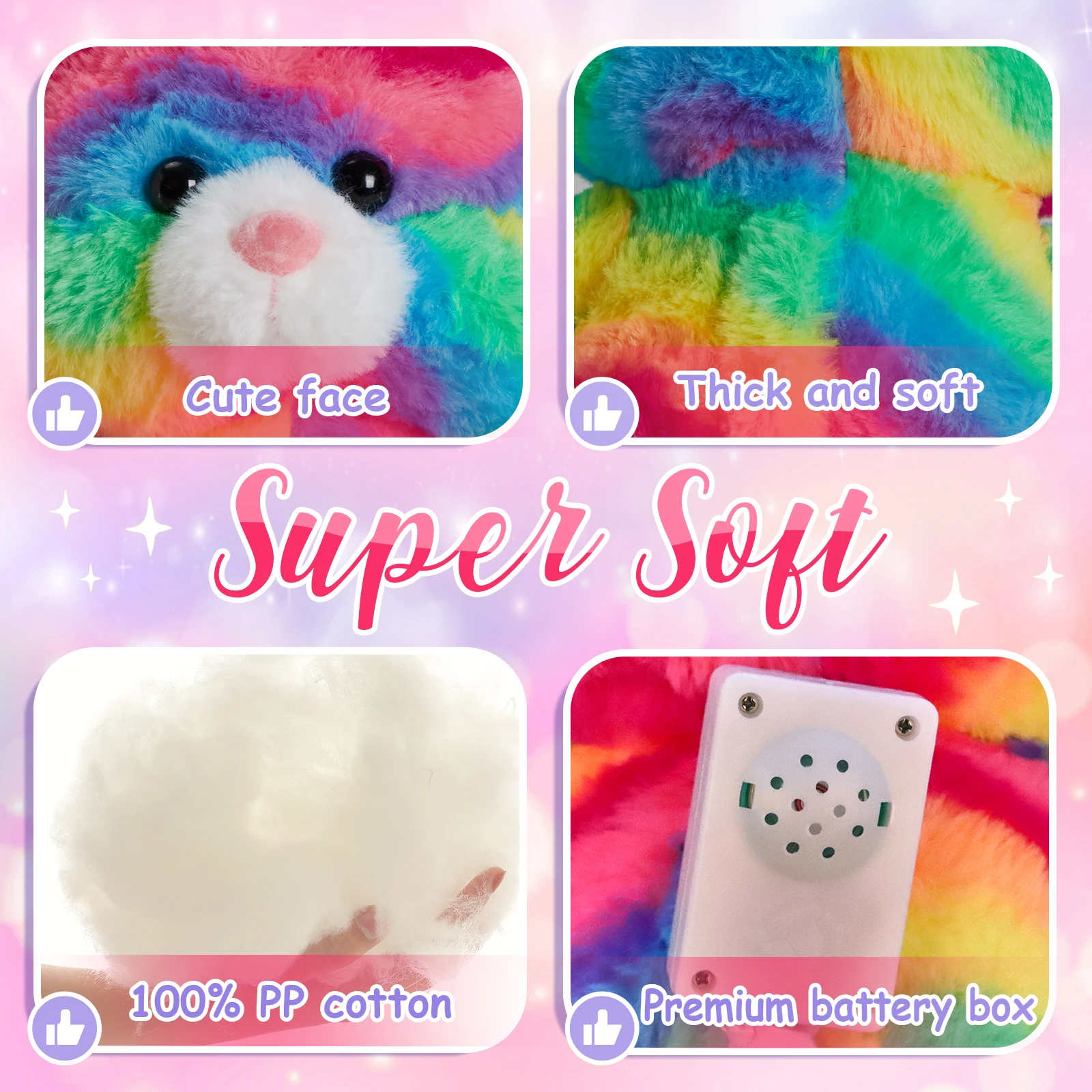 Rainbow LED Light Cat Doll Stuffed Animals 28cm Plush Toys for Girls Children