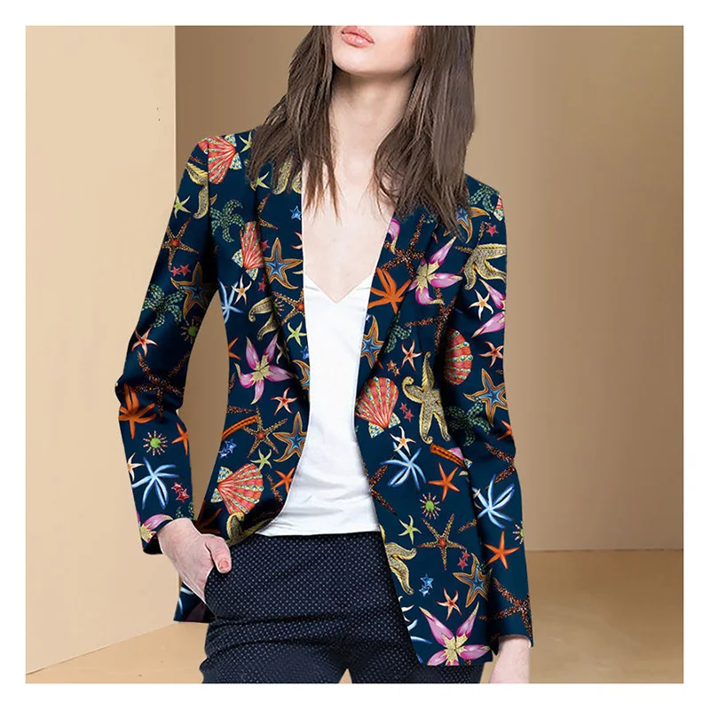 Fashion Lapel All-match Printed Blazer Women's Clothing 2023 Autumn New Oversized Casual Tops Long Sleeve Office Lady Blazers