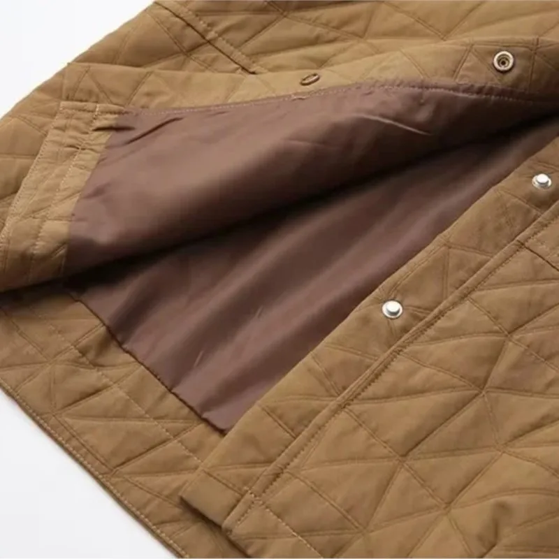 2023 Autumn Clothes Women Quilted Jacket Plus Size Loose Coats Casual Lapel Splice Geometric Pattern Outewear Curve