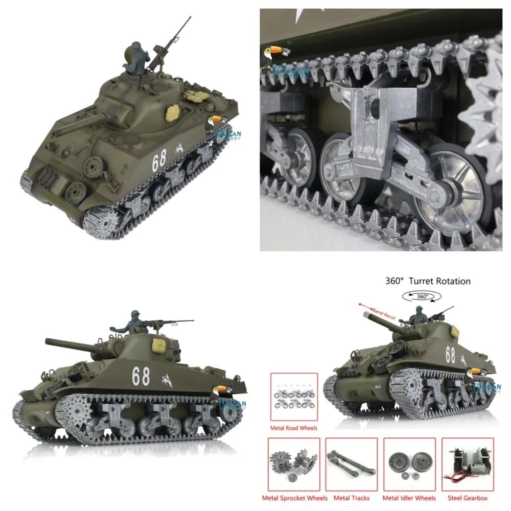 헝롱 1/16 스케일 커스텀 7.0 M4A3 셔먼 무선 조종 탱크 모델 3898 배럴 리코일 360 °   메탈 토이즈 TH17682