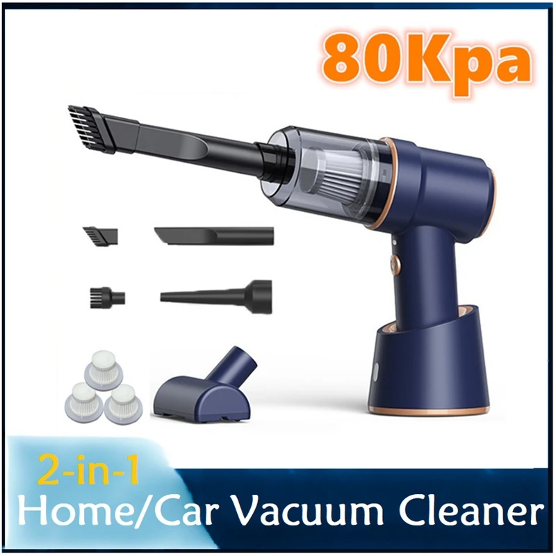 

80000Pa Car Vacuum Cleaner Wireless Charging Compressed Air Handheld High-Power With HEPA Filter For Home Office Car