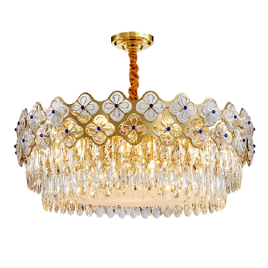 

Flower Crystal Modern Suspension Light Fixture Dimmable LED Hanging Lamp Lustre Gold Chandelier Luxury Home Decor