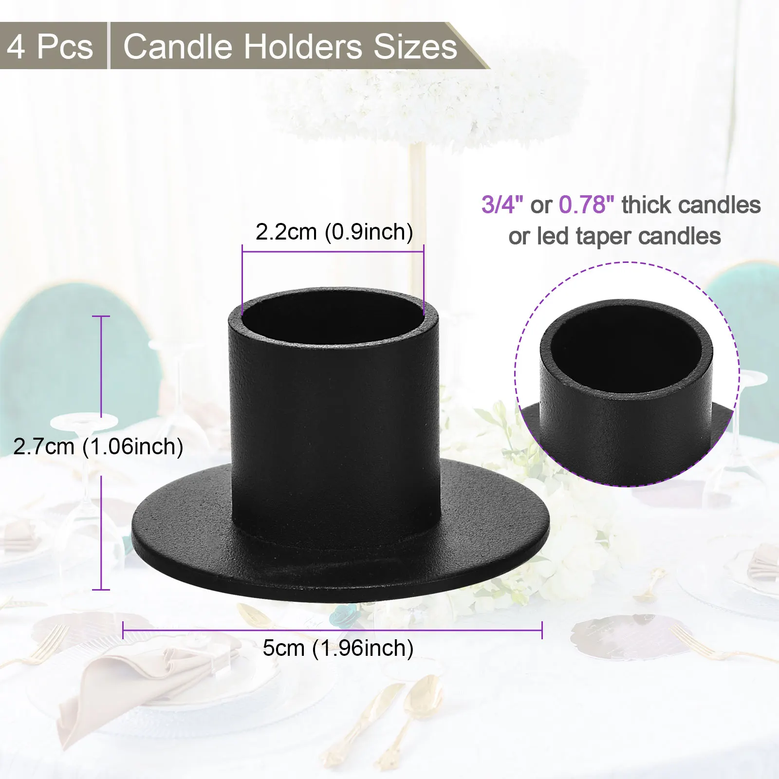 Matte Black Taper Candle Holder Round Candlestick Holder 4 Pack for Taper Candle Metal Candle Holders Centerpieces for Tables 2