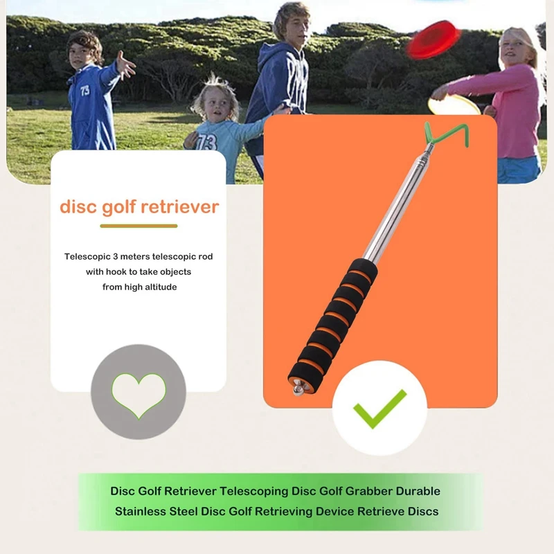 2X Disc Golf Retriever Telescoping Disc Golf Grabber Durable Stainless Steel Disc Golf Retrieving Device Retrieve Discs 3