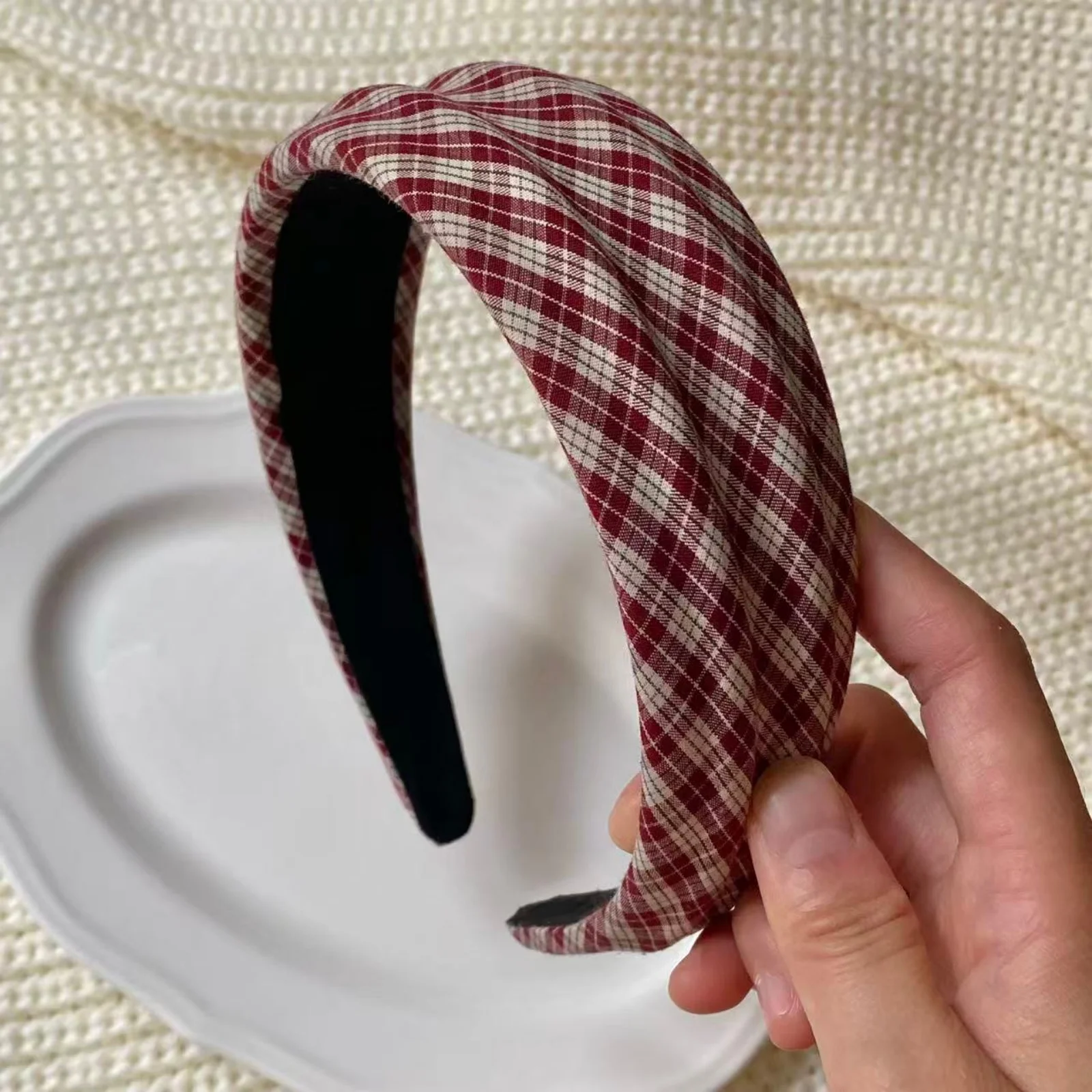 1PC Plaid Twisted Headbands For Women Autumn Winter Vintage Fashion Wide-Brimmed Hair Hoops Hair Accessories Stylish Hair