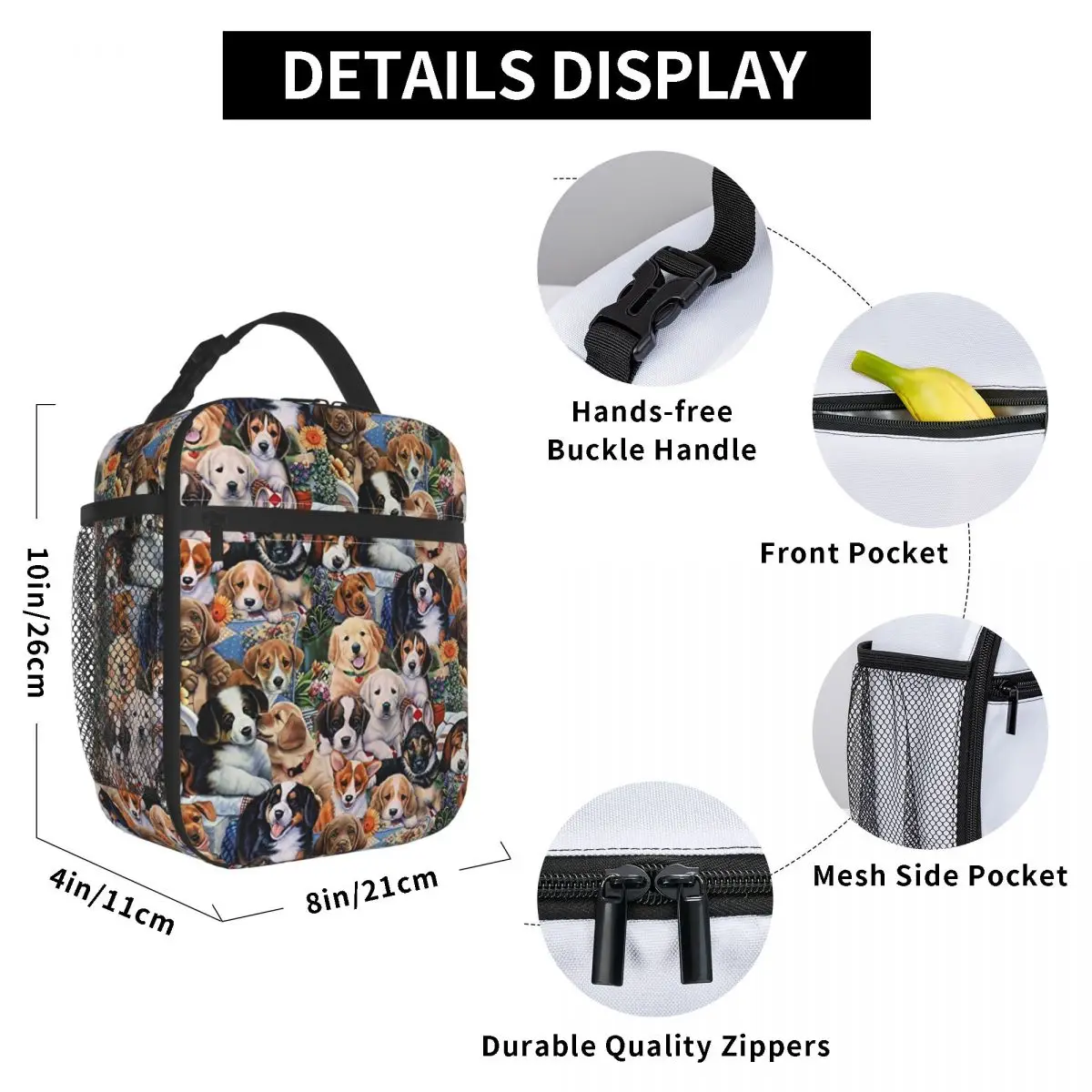 Cute Dachshund Border Collie Poodle Bulldog Collage Insulated Lunch Bag Portable Thermal Cooler Bento Box Kids School Children