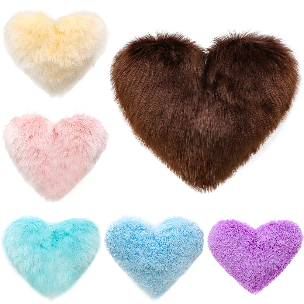 

Imitation Wool Love Throw Pillow Cartoon Heart Shaped Long Plush Throw Pillow Cover Solid Color Backrest Cushion Lunch Sleep Pil