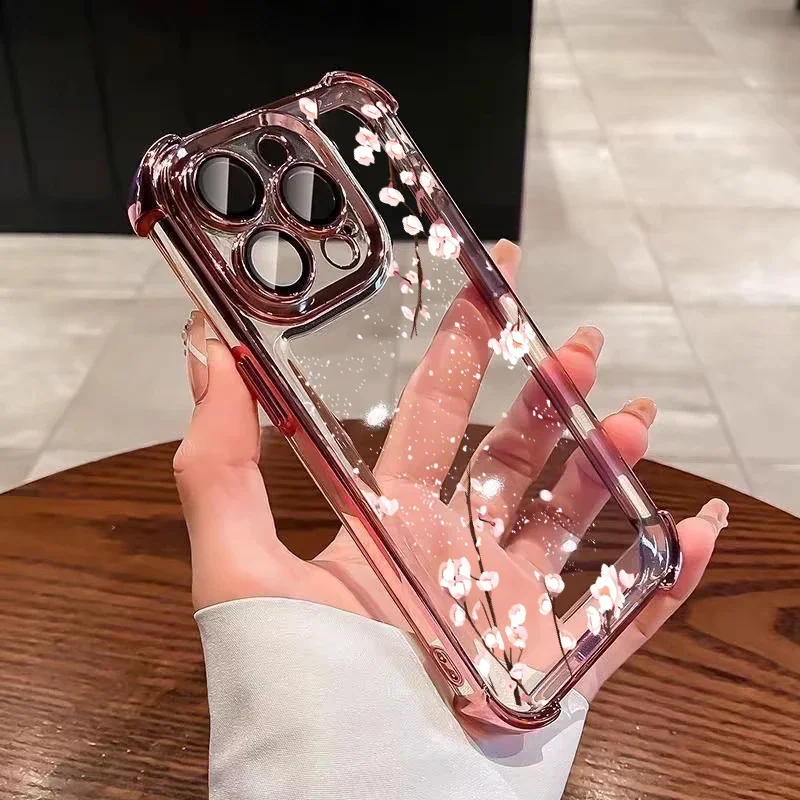 Purple Pink Floral Plating Shockproof Phone Case Cover